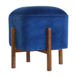 Solid Wood Royal Blue Velvet Stool