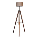 Chrome x Wood Teak Floor Lamp