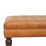California Walnut Buffalo Tan Leather Ottoman with Castor Legs