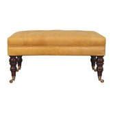 Honey Caramel Buffalo Ash Black Leather Ottoman with Castor Legs