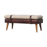 Boucle x Brown Leather Bench