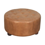 Brown Buffalo hide leather Round Ottoman