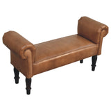 Brown Buffalo Leather Rolled Arms Bench