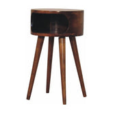Round Chestnut Nightstand with Open Shelf