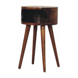 Round Chestnut Nightstand with Open Shelf