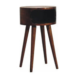Round Chestnut Nightstand with Open Shelf