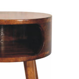 Round Chestnut Nightstand with Open Shelf