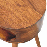 Round Chestnut Nightstand with Open Shelf