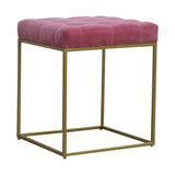 Pink Velvet Gold Base Footstool