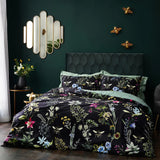 Midnight Bee Floral Velvet Duvet Cover Set Black