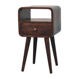 Mini California Walnut Curved Bedside with Open Slot